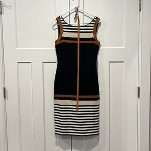 WHBM striped color block dress with suede accents and belt, Sz 6
